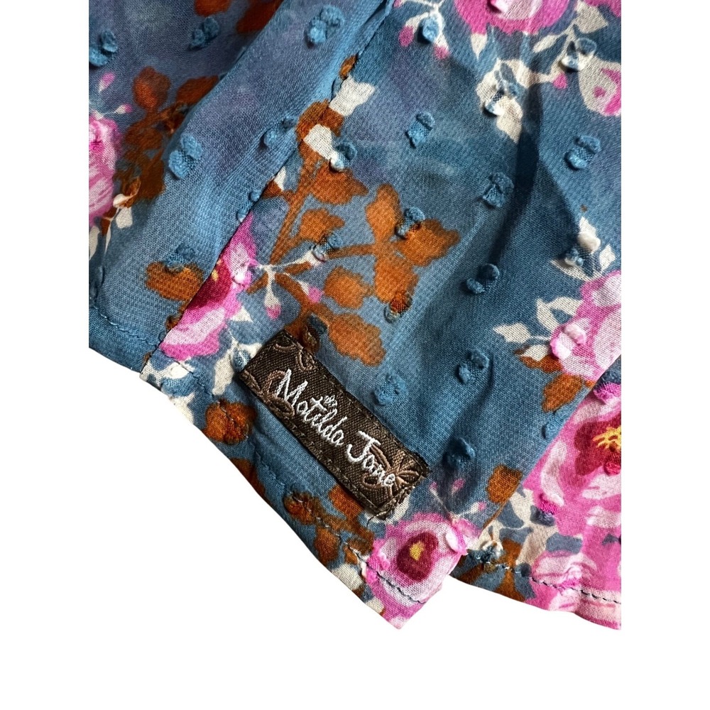 Matilda Jane Women Blue Pink Floral Rose Clip Dot‎ Tunic Dress L Boho High Low - Picture 7 of 10
